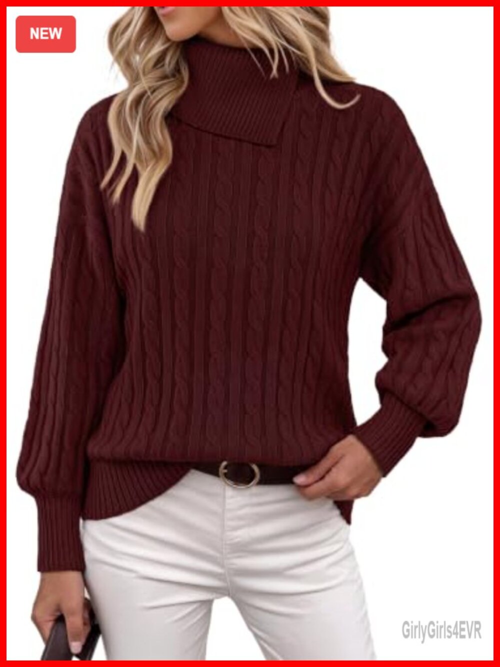 Womens Turtleneck Cable Knit Long Sleeve Sweater Cozy Oversized